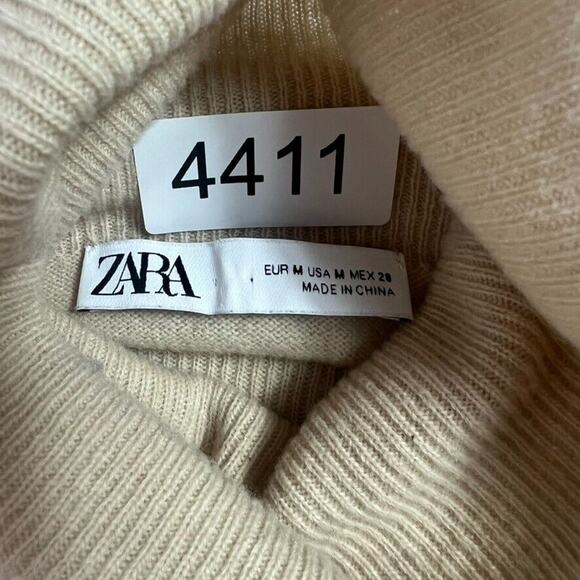 Zara Sweater Womens Medium Turtleneck Oatmeal Knit 100% Wool Lightweight - Picture 6 of 8